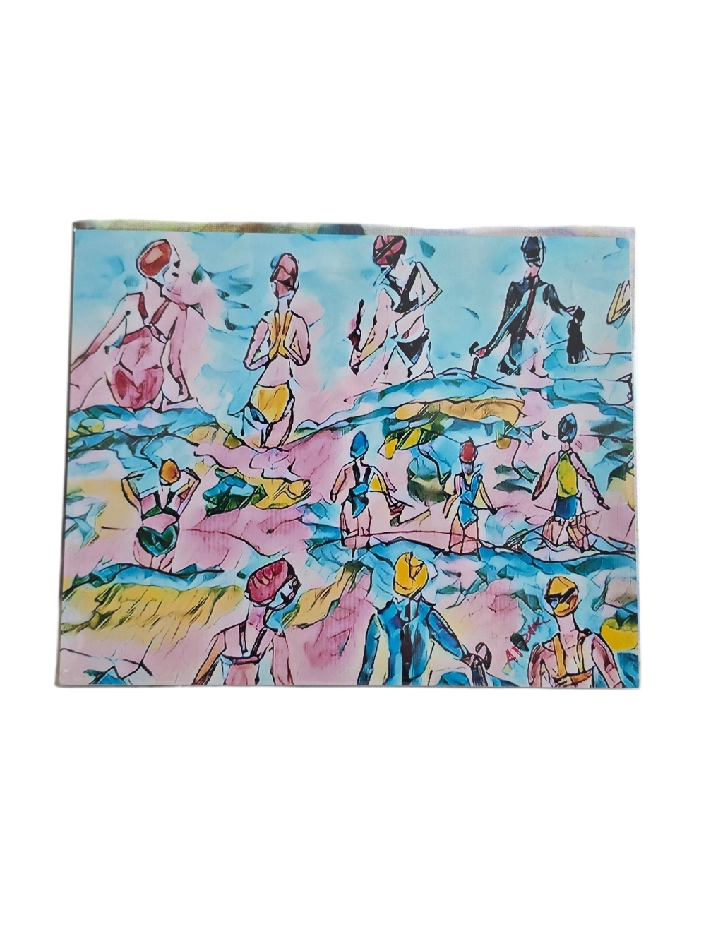 Ladys Swim Club with Colorful Beach Print - Pink & Blue